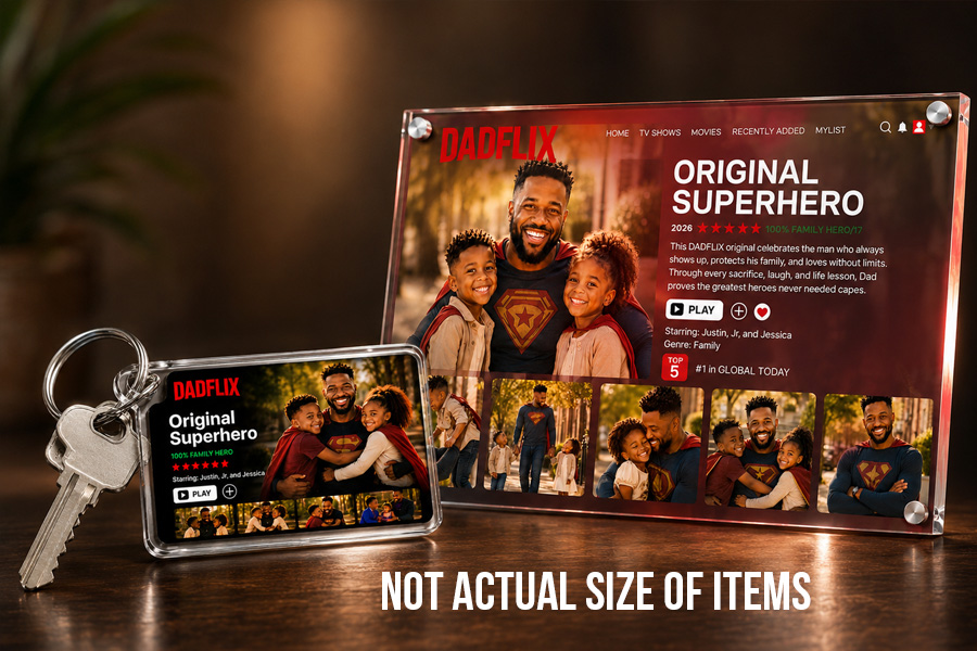 DadFlix plaque and matching keychain Father's Day gift bundle